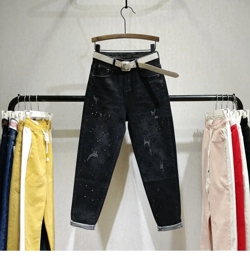 Горячая Распродажа, женские джинсы, весна и осень, новые черные свободные тонкие шаровары
