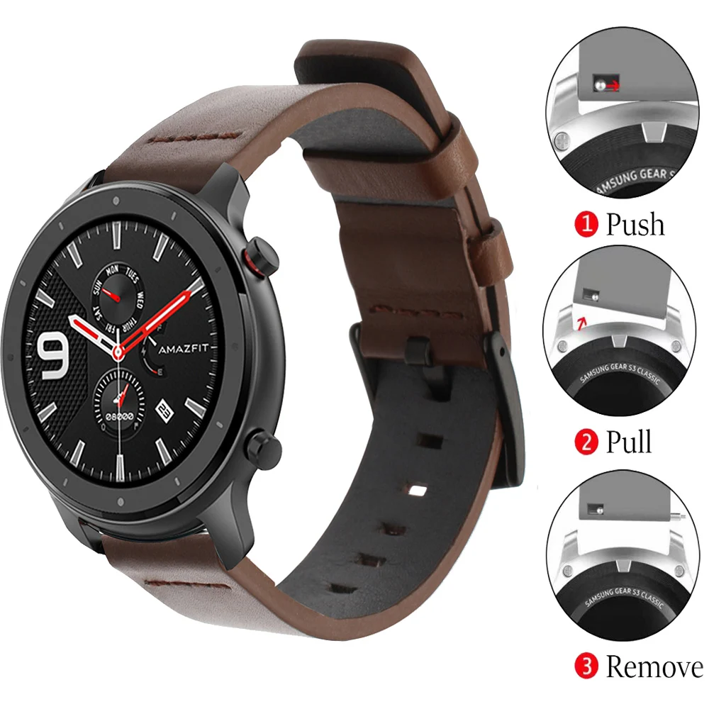 Ремешок из натуральной кожи для смарт часов AMAZFIT Stratos 2s Pace браслет xiaomi huami amazfit GTR 47