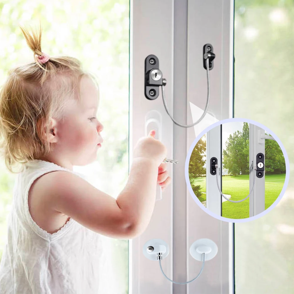 kioski Child Safety Window Locks Do Not Need to be Punched Refrigerator Lock Window Lock Stainless Steel Key Cylinder Black 