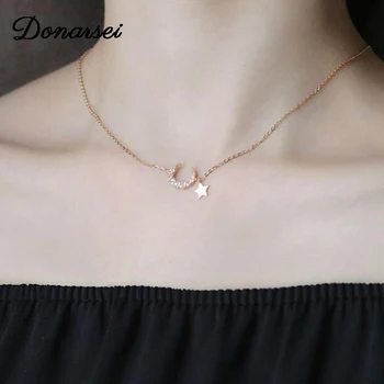 

Donarsei 925 Sterling Silver Rhinestone Moon Chokers Necklace For Women Sexy Korea Star Clavicle Chain Jewelry Gift