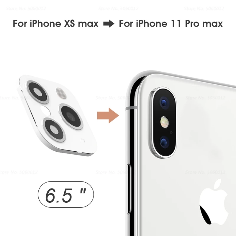 6.5inch silver Металл+ стекло объектив камеры Чехол протектор для iPhone X Xs Max XR изменение для iPhone 11 Pro поддельные камуфляж задняя наклейка на рассеиватель - Цвет: 6.5inch silver