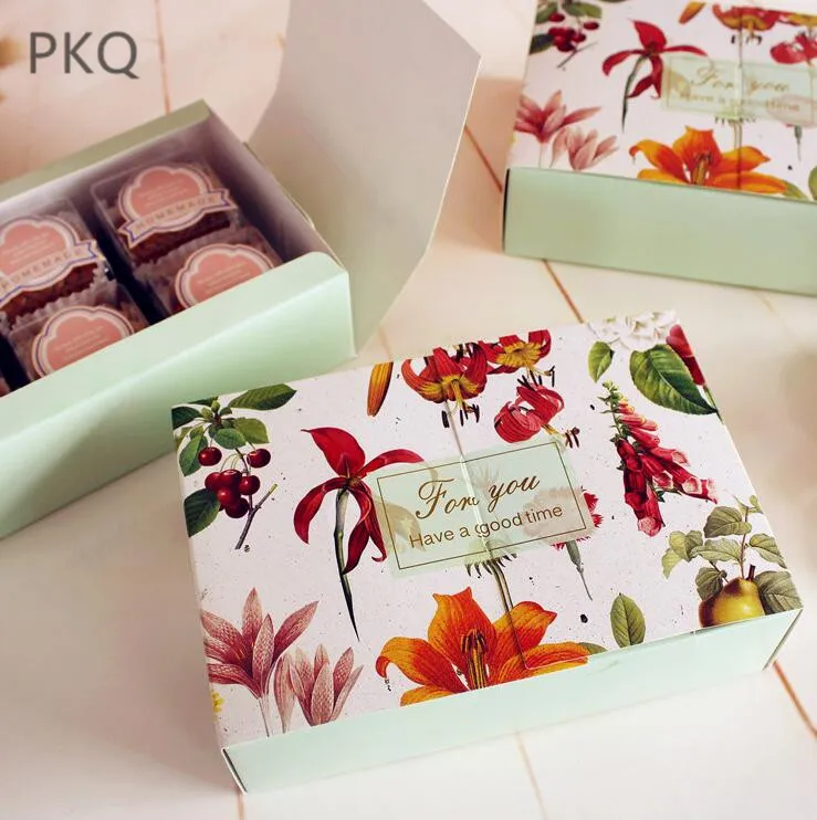 

20pcs Flower Pattern Gift Box For Nougat Cookie Candy Packaging Box Cake Baking Wrapping Paper Boxes Wedding Gift Box
