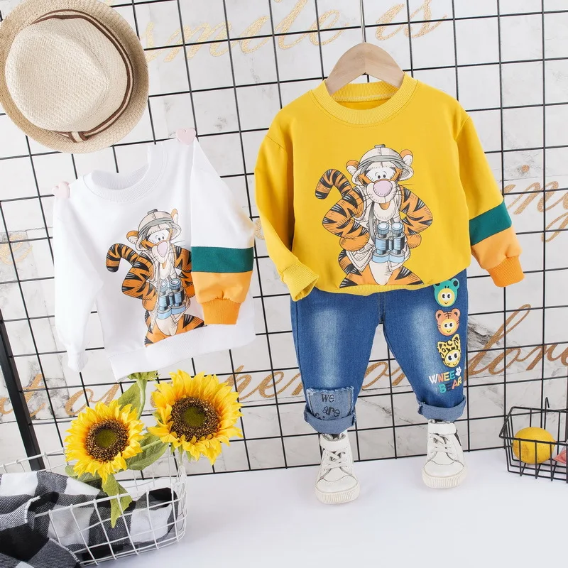 

Korean-style CHILDREN'S Sweater 2020 Spring And Autumn New Style Children Baby Cartoon Tiger Lettered Long Sleeve Two-Piece Set