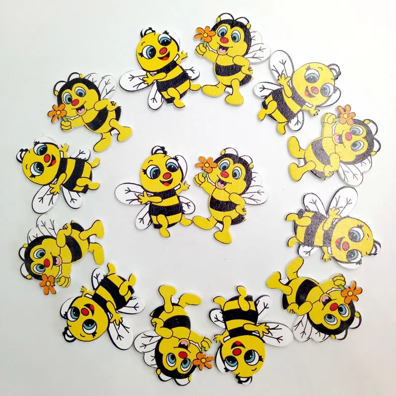 20 Pieces Wooden Shapes Multicolor Bees Flatback Plqaues Embellishments for