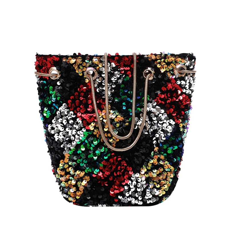 

Fashion Womens Handbags and Purses Sequined Chain Ladies Shoulder Bucket Bags Girls Party Small Plaid Messenger Bags Bolso Mujer