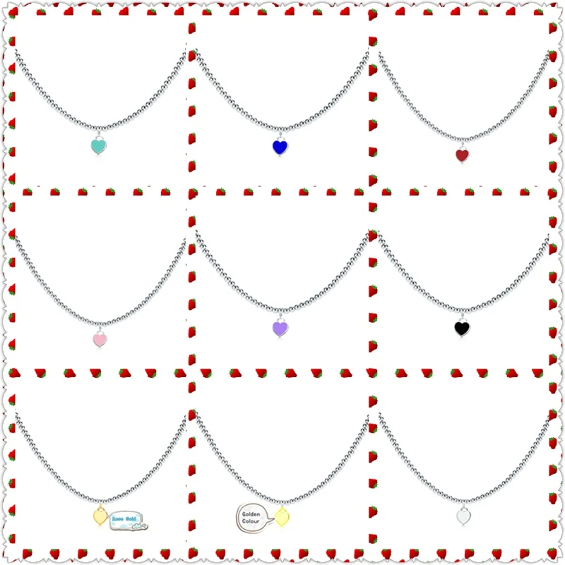 

Original 100% S925 Sterling Silver Colours Heart-Shape Pendant 4mm Bead Trendy Necklace Women Logo High-End Jewelry