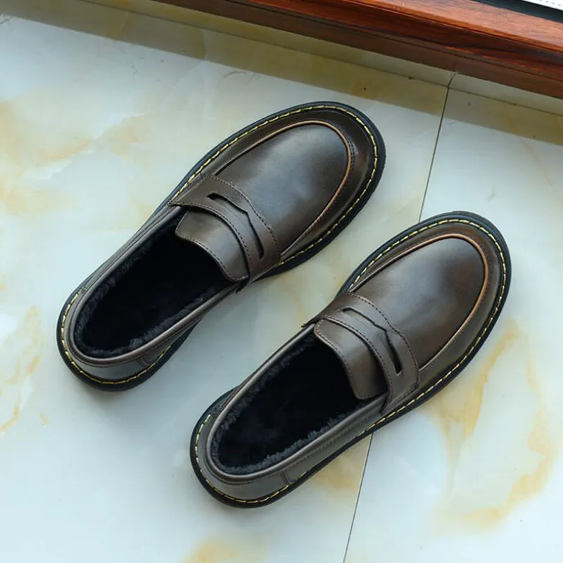 brown Plus velvet Женские лоферы в винтажном стиле; туфли из искусственной кожи на плоской подошве; женские броги в британском стиле; туфли на плоской подошве в стиле ретро; цвет коричневый, черный; chaussures femme - Цвет: brown Plus velvet