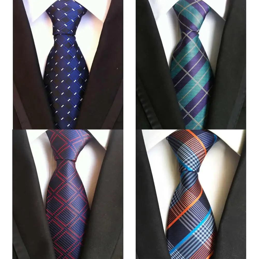 Модные мужские галстуки классические галстуки в клетку шелковые 8 см галстуки для мужчин зеленый синий черный жаккард тканые бизнес Свадебные Галстуки