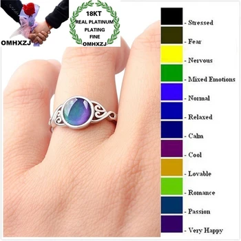 

OMHXZJ RR1070 Wholesale European Fashion Fine Woman Girl Party Birthday Wedding Gift Round Color-changing 18KT White Gold Ring