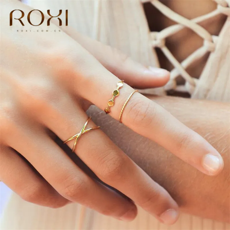ROXI, модные кольца из стерлингового серебра 925 для Для женщин полые перекрестные кольца бесконечность регулируемый Античные кольца Anillos Корейская Ювелирная повязка на голову