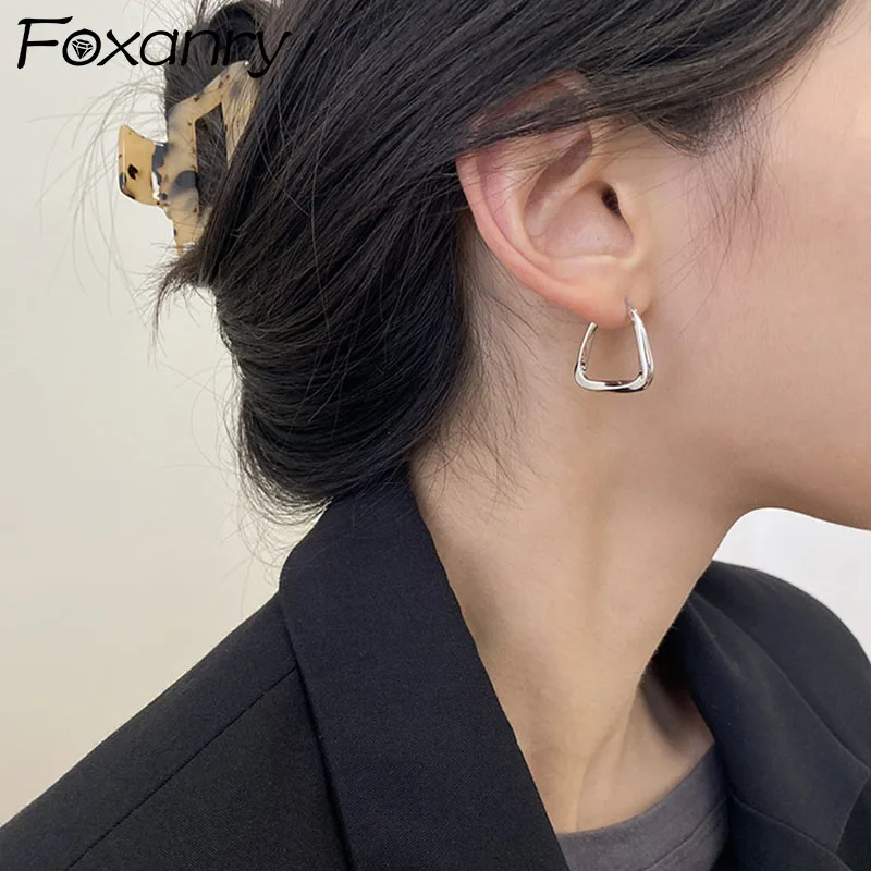 Женские серьги-кольца Foxanry из стерлингового серебра 925 пробы элегантные