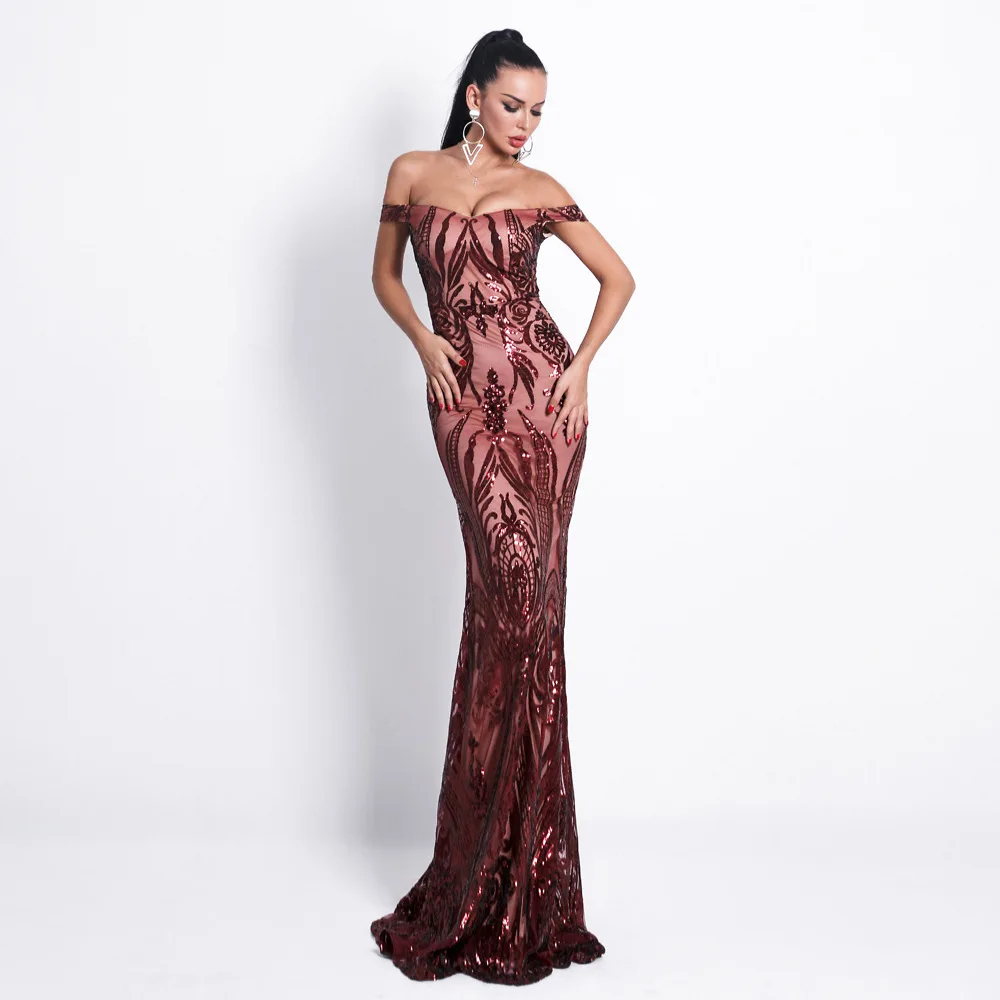 2019 Women Dress Sexy Bra Off Shoulder Dresses Female Backless Sequin Elegant Maxi Party Reflective Dress Vestdios (4)