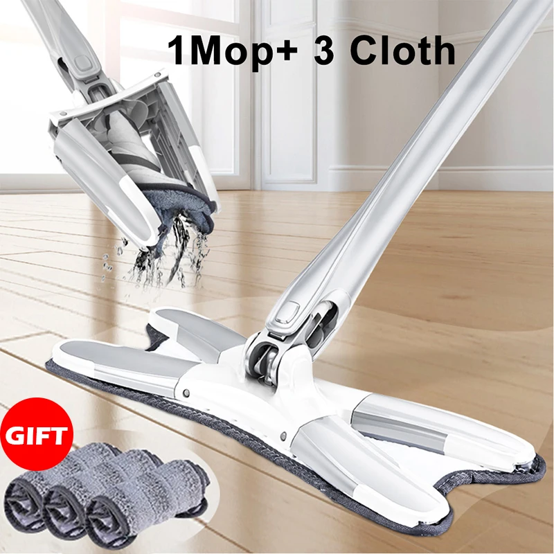 

X-Type Floor Mop with 3pcs Replace Mop Cloth Hand-free Wash Flat Microfiber Mop Manual Extrusion Household Clean Tools Drop Ship