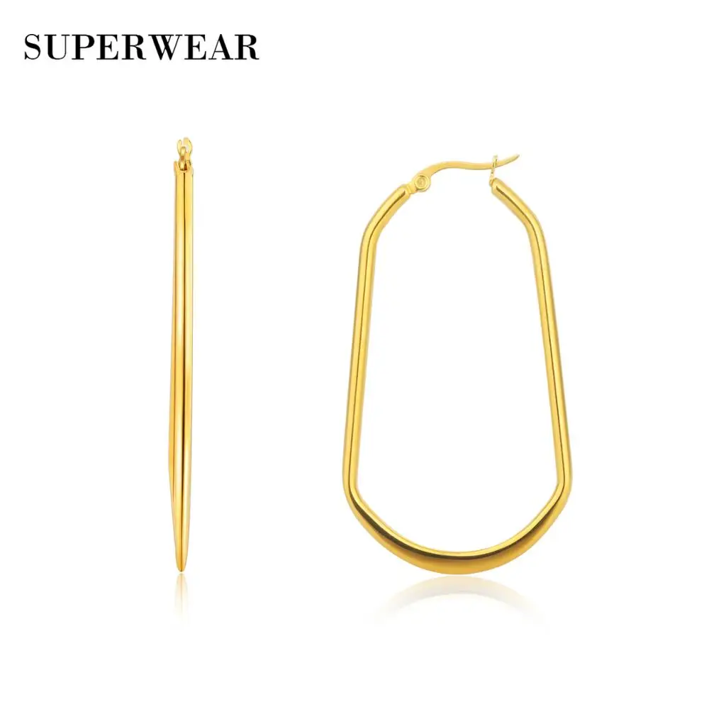 SUPERWEAR большие серьги-кольца для женщин желтое золото цвет неправильный овал крупные серьги массивные панк Модные Ювелирные изделия Подарки - Окраска металла: Gold Earrings