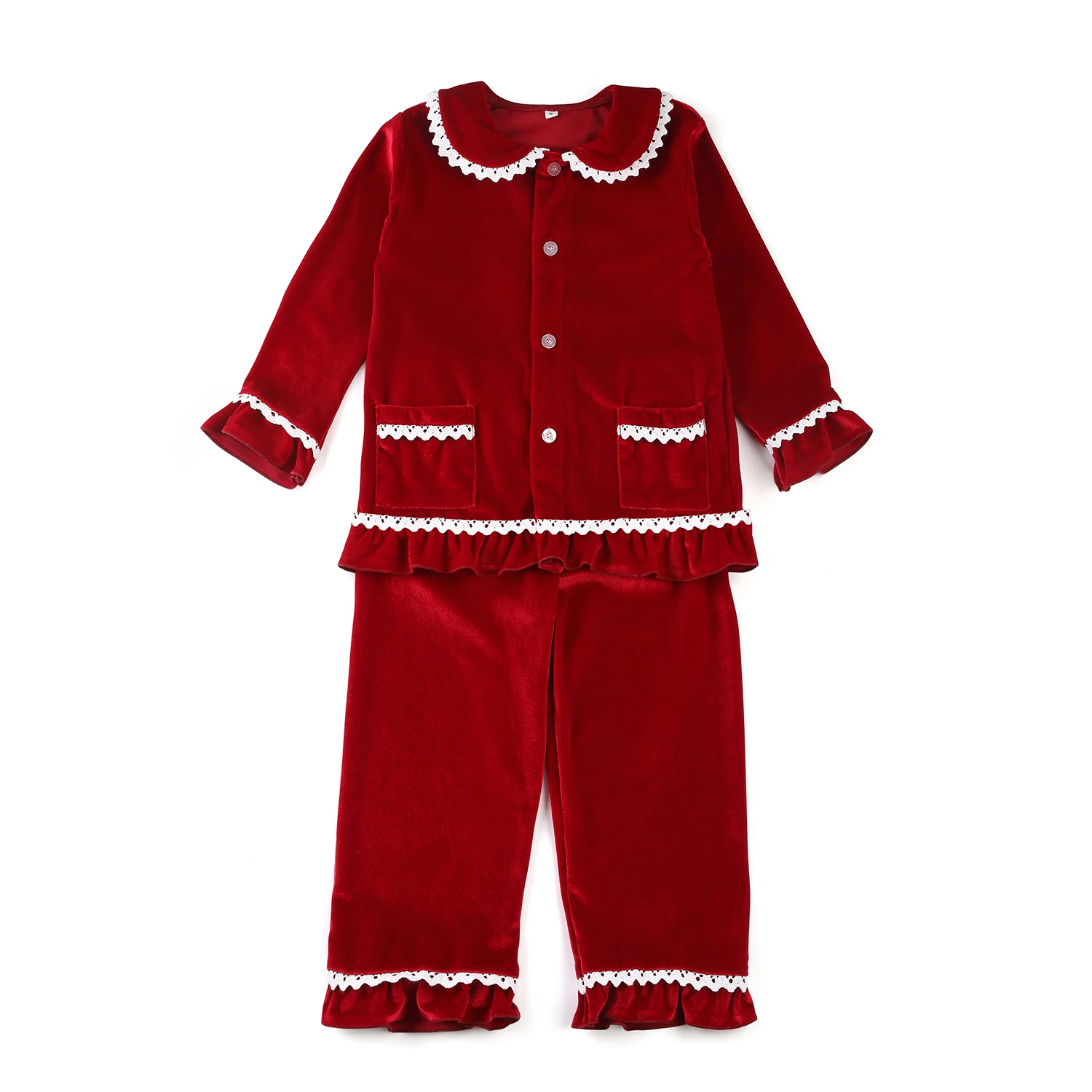 Children Velvet Sleepwear Red Pjs Santa Pyjamas For Embroidery Kids Christmas Sleep Suit Boys Night Wear 2
