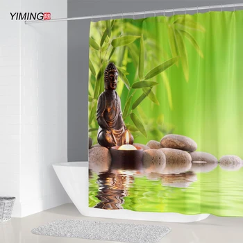 

Bathroom Decoration Shower Curtain Buddhism Zen Printing Polyester Fiber Home Decoration Curtain with Hook 200x180cm