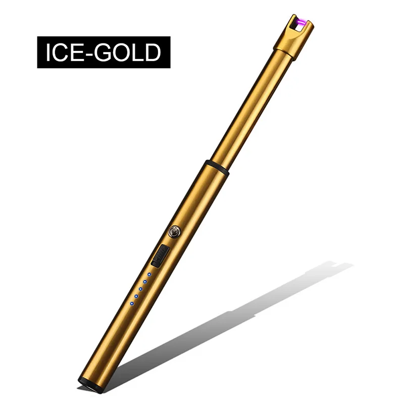 gold Электрическая дуговая зажигалка с индикатором питания, перезаряжаемая USB Зажигалка, Беспламенное ветрозащитное устройство для домашней кухни - Цвет: gold