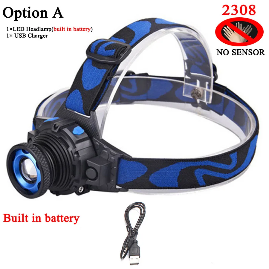 A Litwod Z302308 Q5 Led Bright Headlamp Head Light Head Flashlight LED Headlight Build-in Rechargeable Battery Head Lamp Zoomable - Испускаемый цвет: A