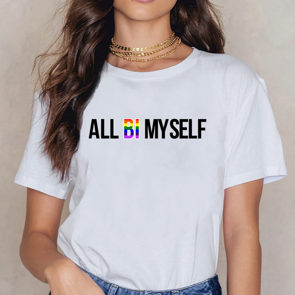 Tops T Shirt Women All Bi Myself Funny Lgbt Humor Bisexual Pride Womens 34 Sleeve Casual Black Short Female | Женская одежда