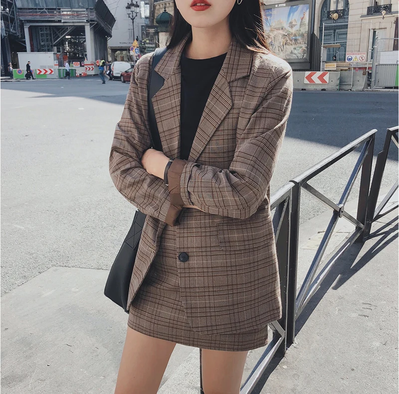 

Mozuleva 2020 Retro Plaid Blazer Set Single-breasted Jacket & Pencil Skirt 2 Pieces Skirt Suit Female Office Ladies Blazer Suit