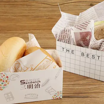 

50PCS Cake Packaging Bagsandwich Wrapping Paper Thick Egg Toast Bread Breakfast Packaging Box Burger Oil Paper Paper Tray