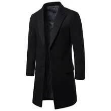 Осень-зима высококачественные сапоги с хорошей терморегуляцией Мода темная Пряжка длинная куртка с секциями большой Размеры шерстяное пальто Для мужчин мужская куртка