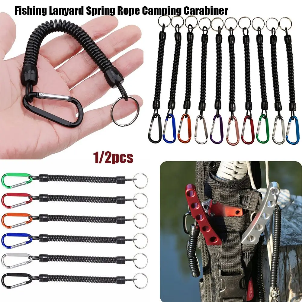 

Camping Security Gear Tool Anti-lost Phone Keychain Spring Elastic Rope Portable Fishing Lanyards Camping Carabiner