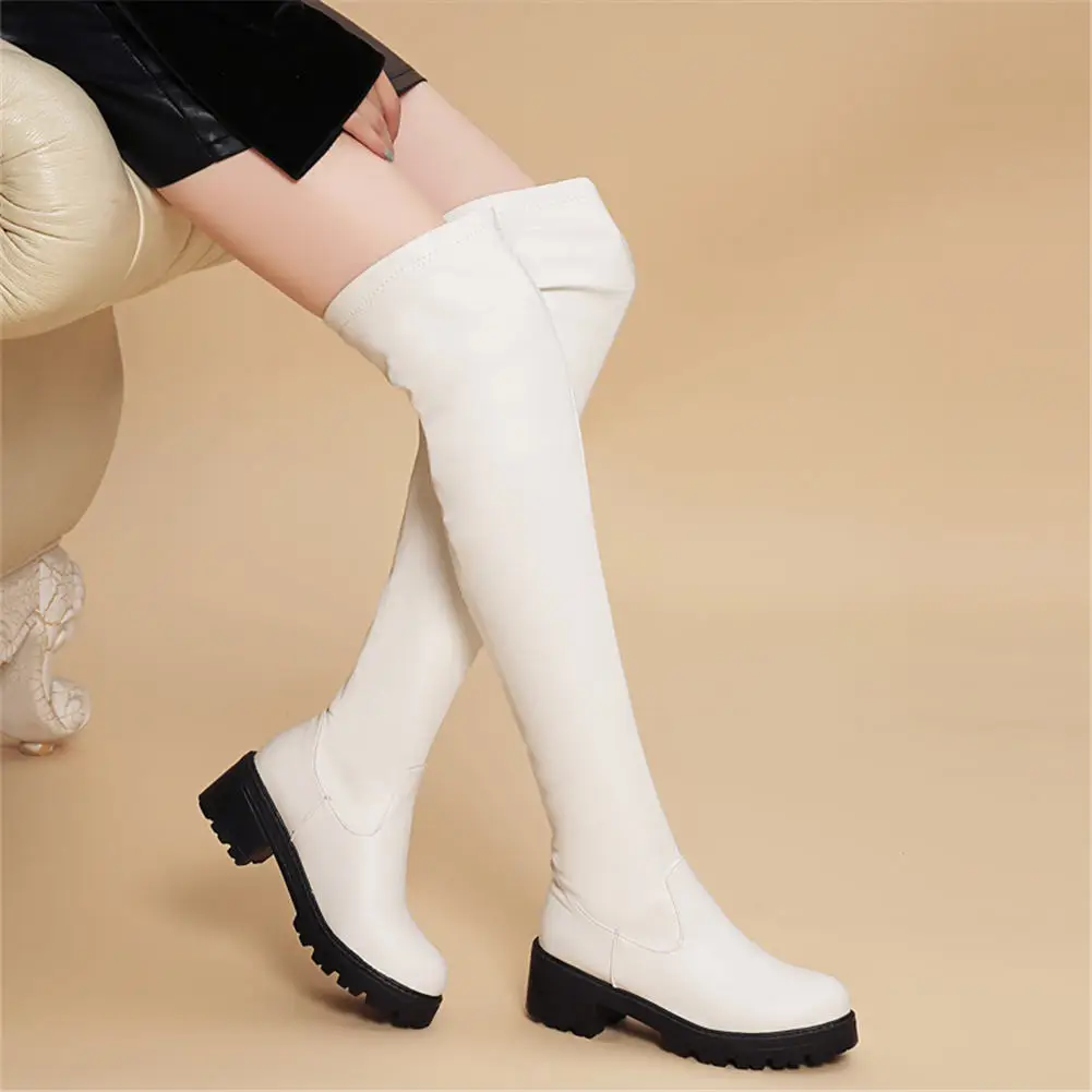 

SARAIRIS New WINTER Plus Size 44 Chunky Heels non-slip Platform Over The Knee Boots Slip On Women Shoes Woman Boots Female