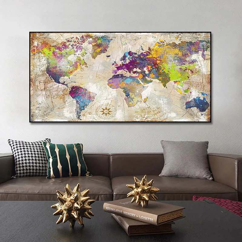 RELIABLI ART World Map Black and White Pictures Classic Style Canvas Paintings Modern Home Wall Decoration Posters Frameless