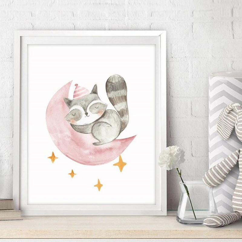 Sleeping Raccoon Prints Kids Room Decor