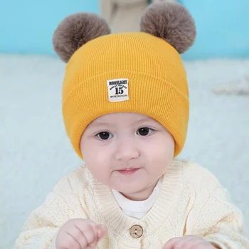 

Newborn Kids Baby Boy Girl Pom Hat Winter Warm Knit Crochet Beanie Cap Scarf Set Soft wool cap