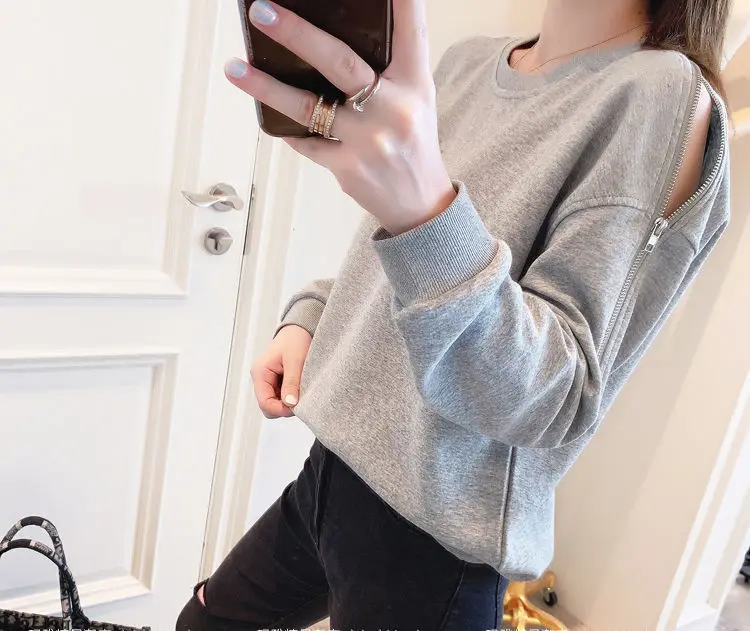 zipper cold shoulder sweatshirt