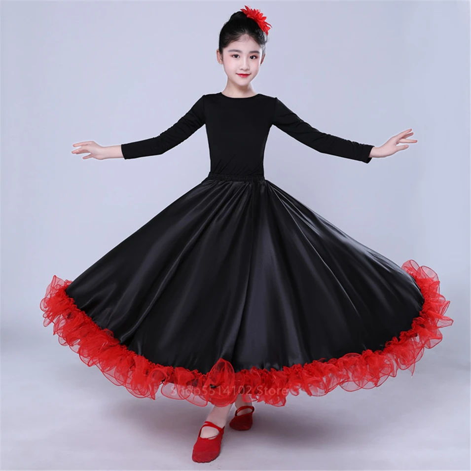 Испанское платье, детский танцевальный костюм для фламенко, цыганские юбки, 360/540/720 градусов, для детей, 100-150 см, для девочек и мальчиков, большое свободное бальное платье