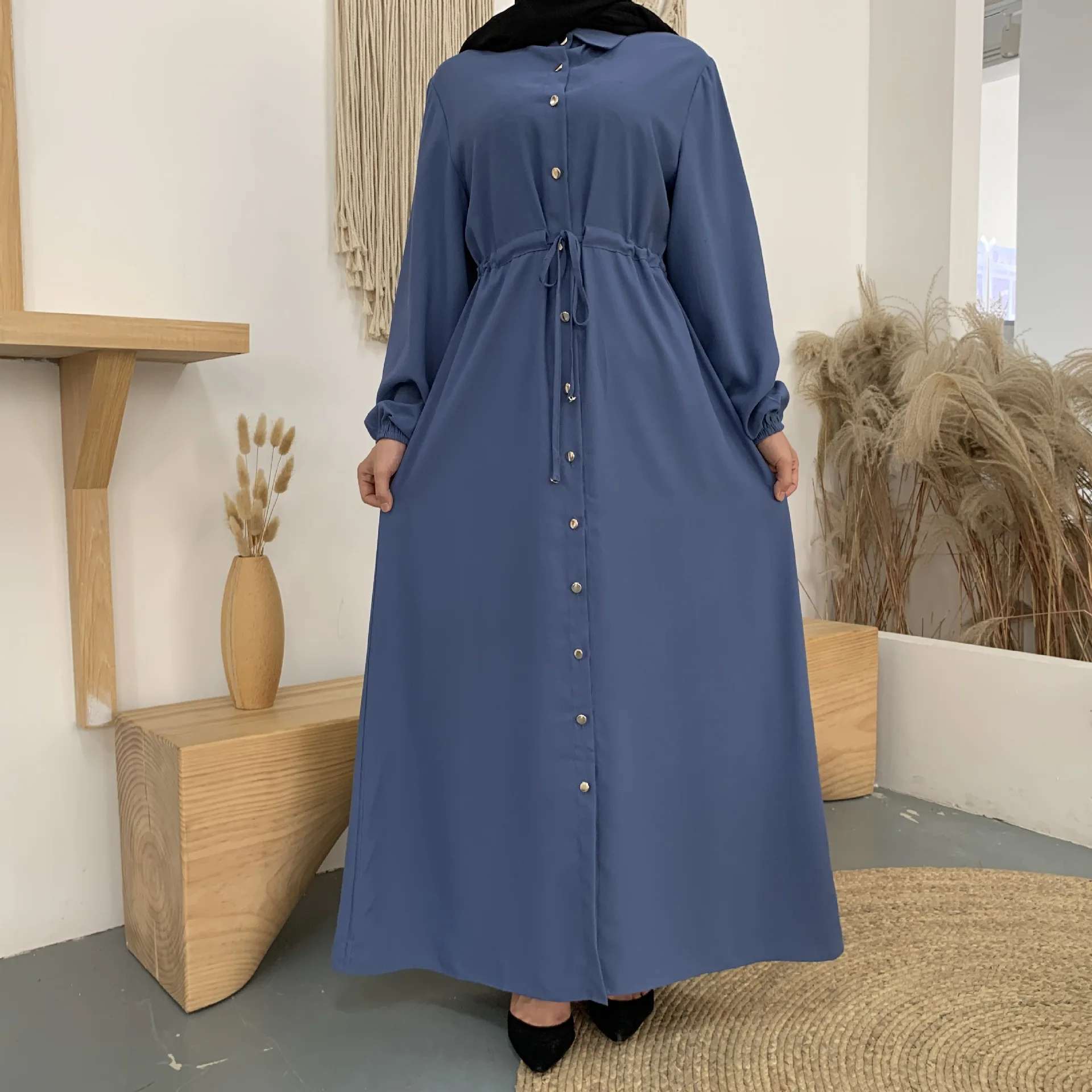 Women's Dubai Abaya Turkey Muslim Fashion Long Dress Lapel Kaftan Muslim Abayas Islam Clothing African Maxi Dresses For Women