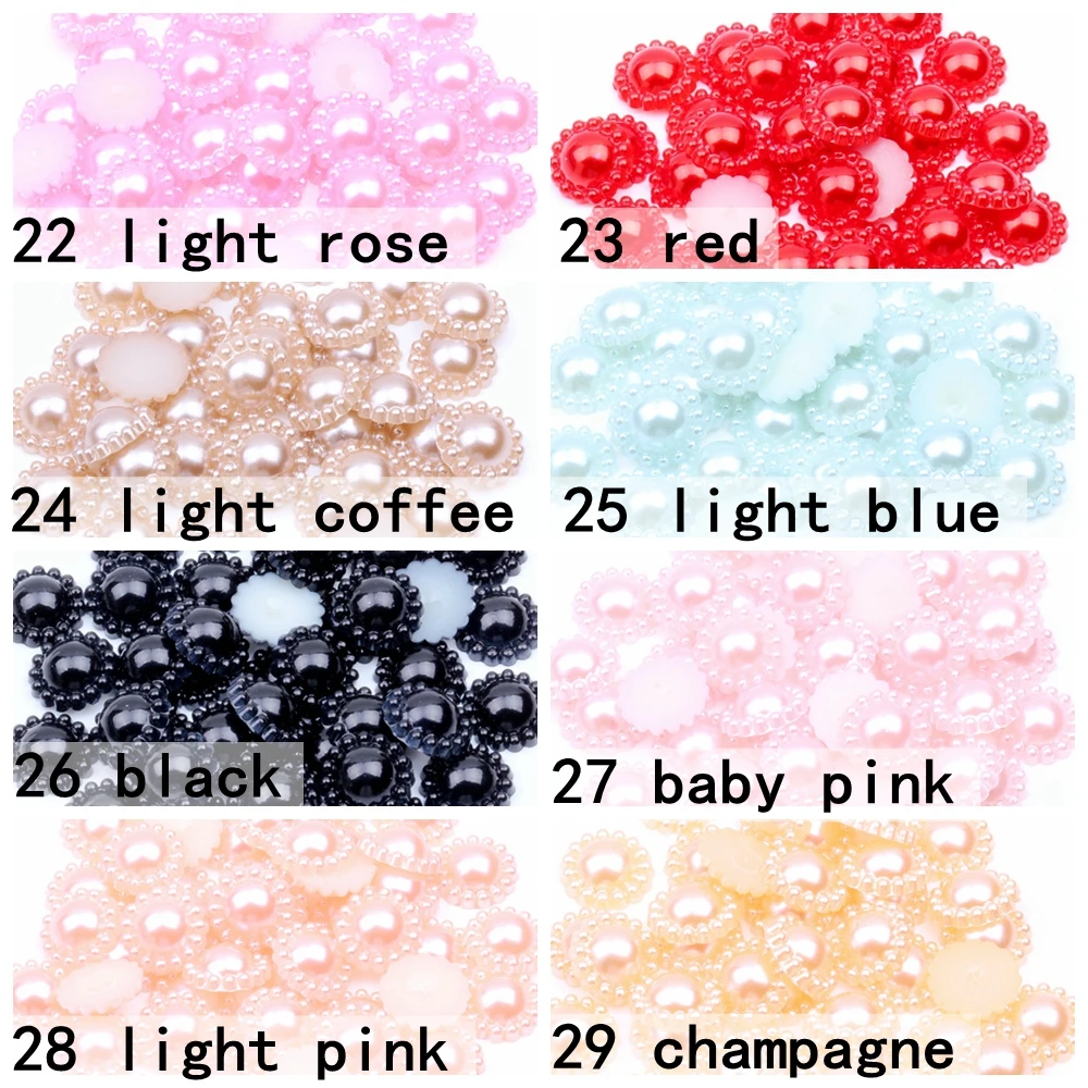 Half Round Flower 12mm Many Colors 1000pcs/bag ABS Resin Imitation Pearls Flatback Beads for Scrapbook Decoration
