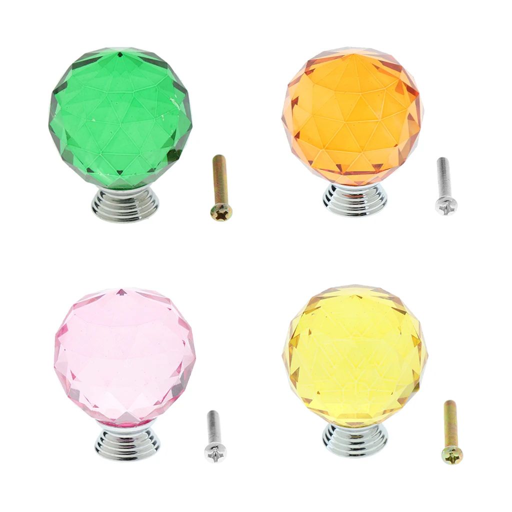 Decorative Cupboard Knobs Closet Wardrobe Drawer Door Pulls -35mm Diameter Crystal Glass