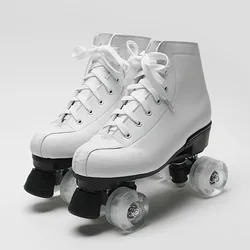 PU Leather Roller Skates Skating Shoes Outdoor Girls Beginner 2 Row White 4 Wheels Roller Skates Sliding Quad Sneakers Footwear