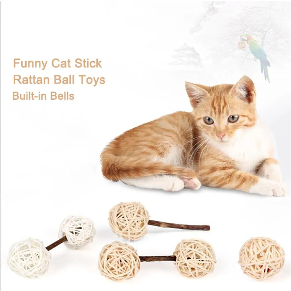 Cat Snacks Wood Scorpio Grinding Teeth Fun Funny Cat Stick Built-in Bells Rattan Ball Toys
