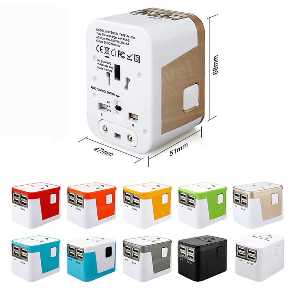 Portable Travel Charger Adapter 4 USB Power Plug Converter Universal USB Wall AC Power Durable Outlet Converter
