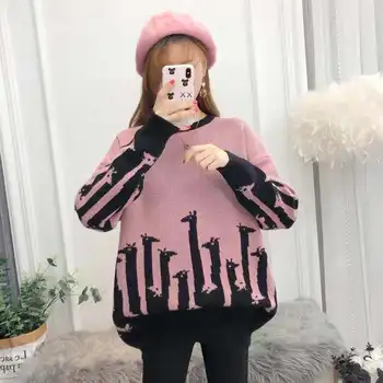 

2020 Autumn New Korean Cartoon Printed Round Neck Sweater Women Loose Thin Sweater Students