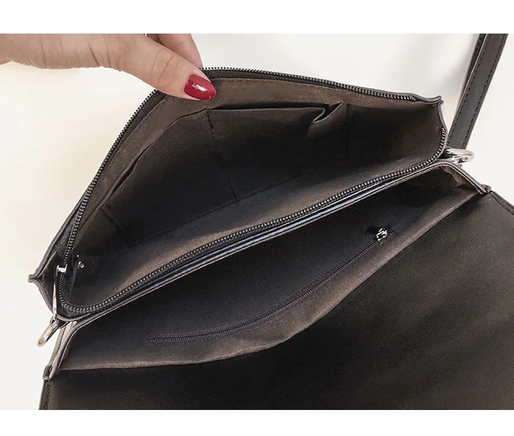 Ladies Luxury PU leather Envelope Clutch Bag Fashion Designer Women Wedding Party Shoulder Bag Simple Black Handbag Purse Silver (9)