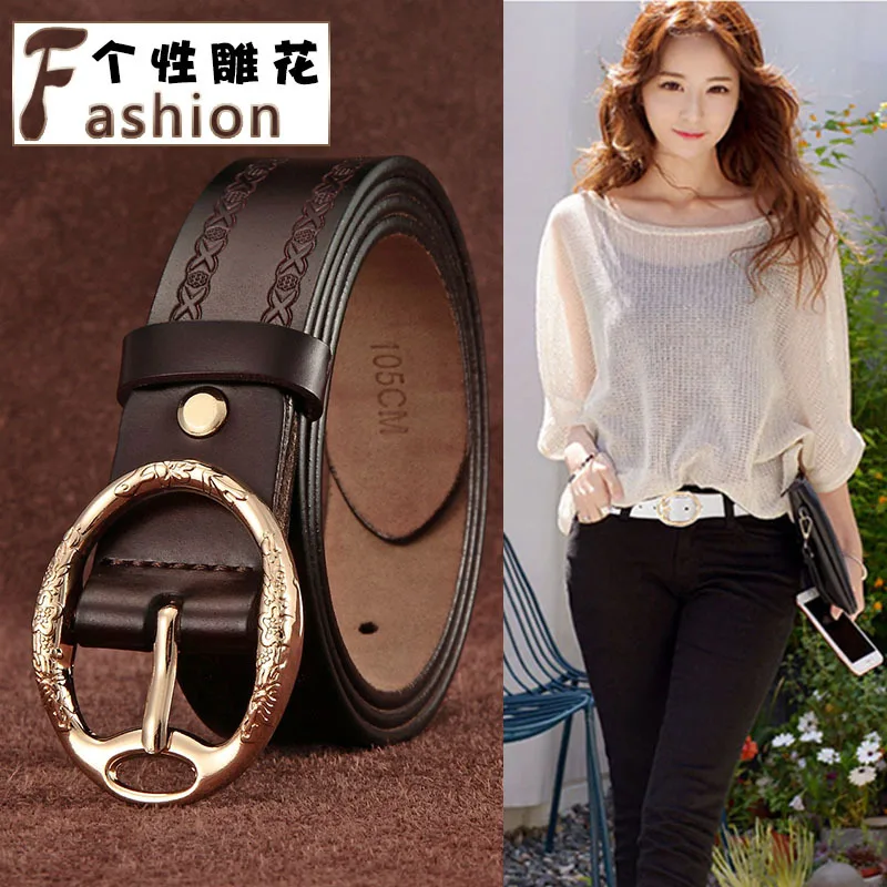 

Hot Selling New Style Women's Genuine Leather Belt Vintage Belt Cowhide Varved Versatile Simple Korean-style Fine Pant Belt