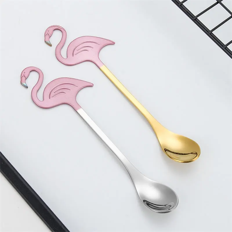 1 шт. ложка с фламинго из нержавеющей стали|Кофейные совки| |