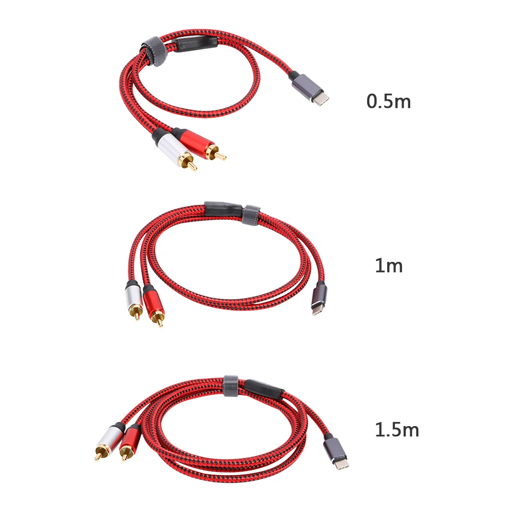 Usb Audio Kabel Type C Male Naar 2 Rca Male Audio Kabel Voor Xiaomi Huawei Tablet Speaker Versterker Tv 0.5M 1M 1.5M