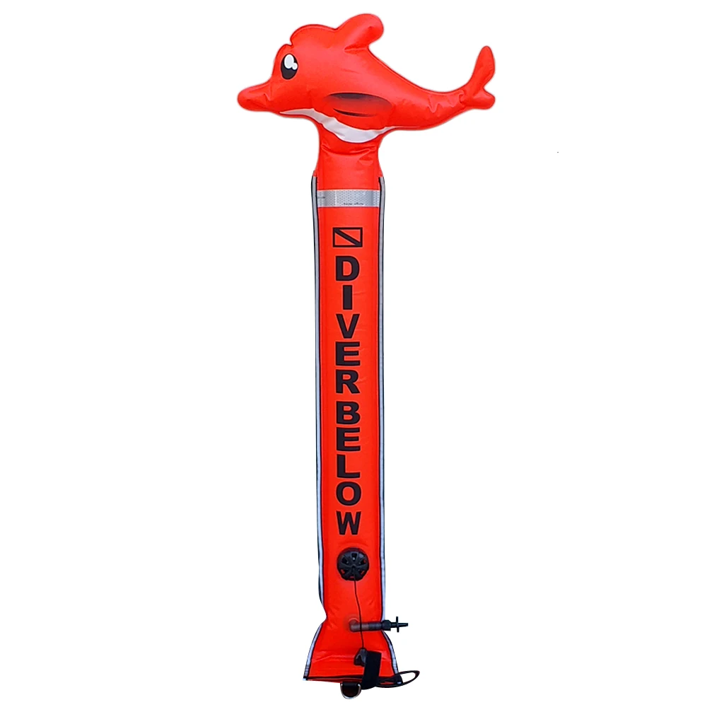 SMB Surface Marker Buoy Inflatable Signal Tube Float for Scuba Diving Divers - Funny Dolphin Design 