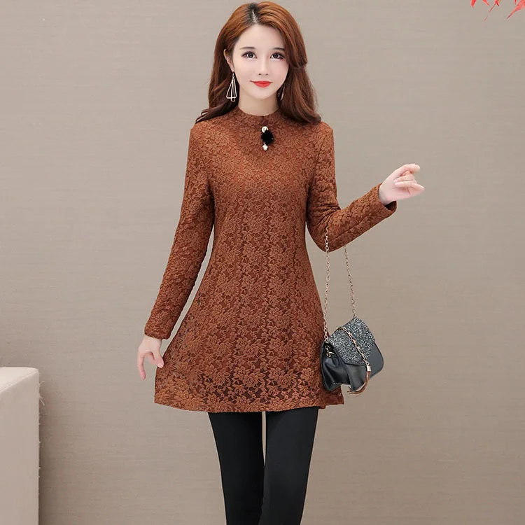 

Fashion Mom Lace Base Skirt Women's Mid-length 2019 Autumn New Style Middle-aged Belly Covering Base Shirt Middle-aged Women Dre