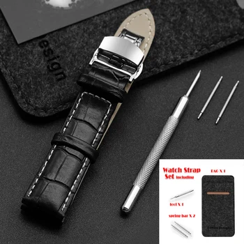 

Enmex Watchband Solid Butterfly Clasp Black colour Calfskin Genuine Leather Watch Band Alligator Grain Watch Strap suit with bag