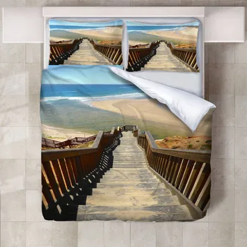 

Bedroom Three-piece Set Modern Minimalist Sea View Style Sheet Quilt Cover Pillow Case Dacron Three-piece Set