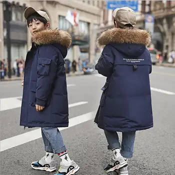 

2019 new Korean winter boy baby thick thick fur collar jacket children down jacket boy long boy thick cotton warm jacket