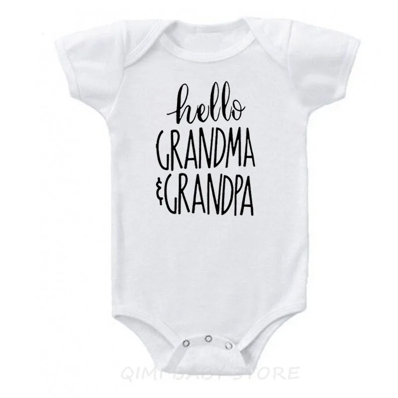 Хлопковый комбинезон для новорожденных с принтом «Hello Grandma and Grandpa», Забавный милый комбинезон с короткими рукавами для маленьких мальчиков и девочек